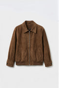 Brown suede jacket on a light gray background
