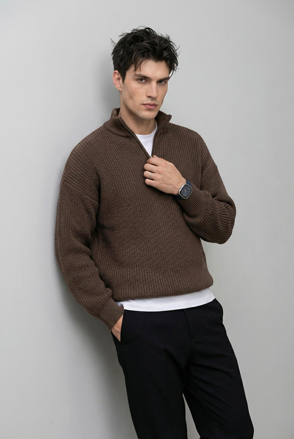 Half-Zip Stand Collar Sweater