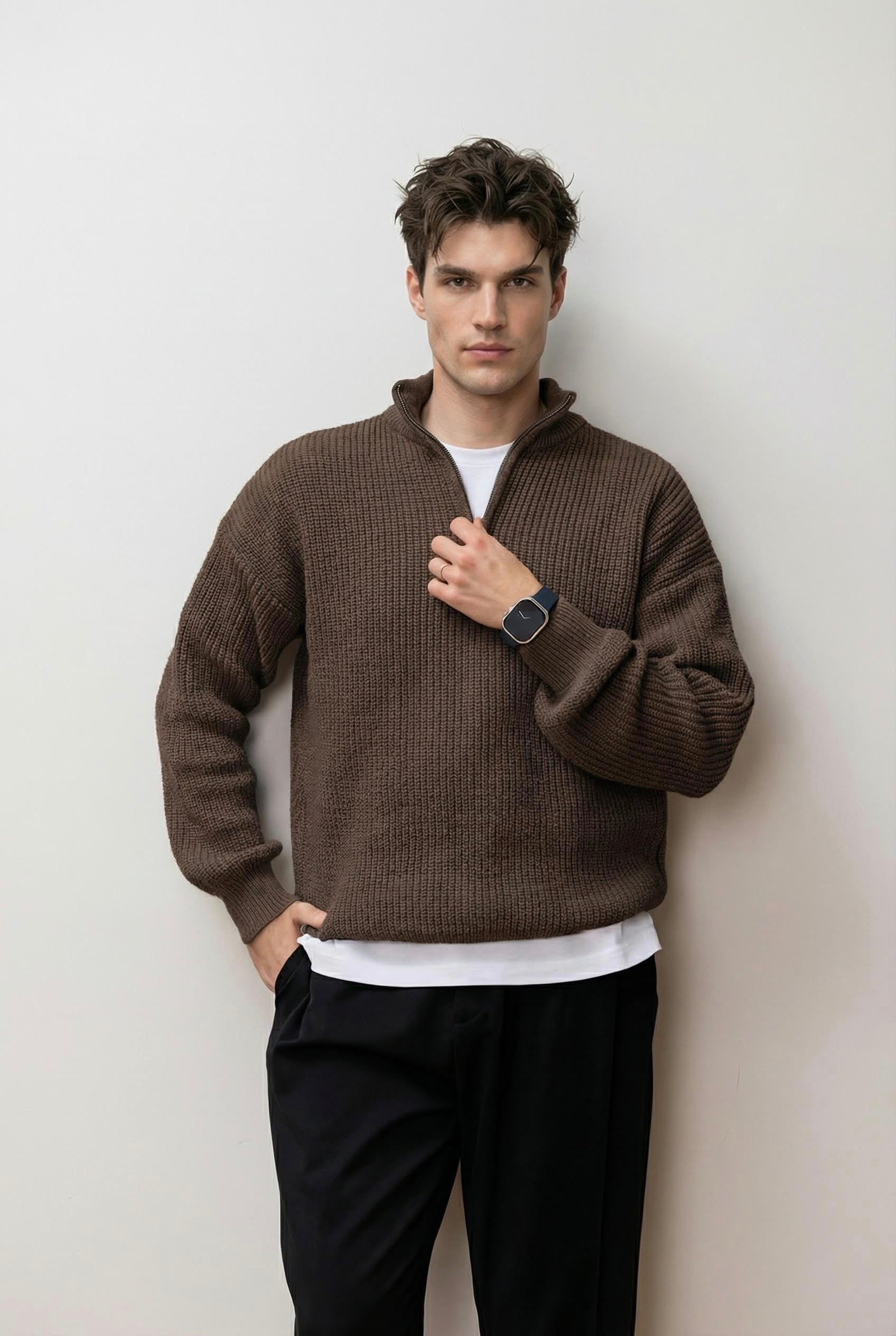 Half-Zip Stand Collar Sweater